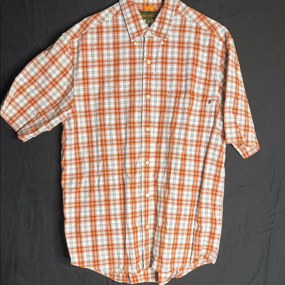 Timberland Men's Orange and White Plaid Shirt